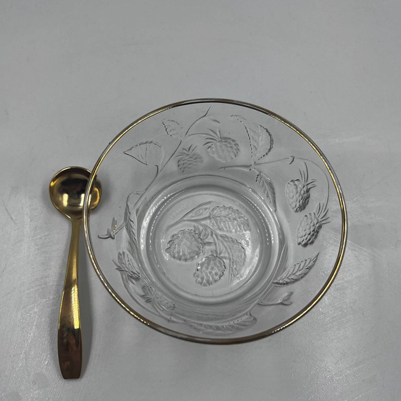 Vintage Arcopol France Sugar Dish Etched Raspberries Berry Jelly Bowl Gold Tone - Picture 6 of 10